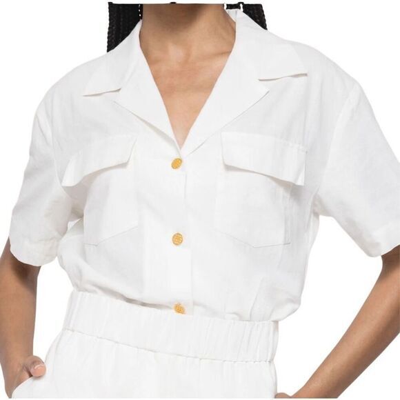 B6 Montserrat New York Button Up Shirt White Large Linen Cotton Blend - Picture 1 of 9